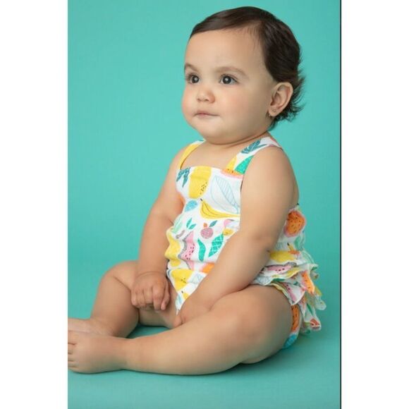 Angel Dear Girl's Tropical Fruit Muslin Ruffle Top with headband set - Picture 2 of 6
